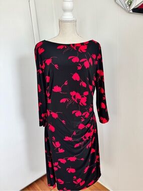 Ralph Lauren Black Dress with Red Floral Print — Long Sleeve